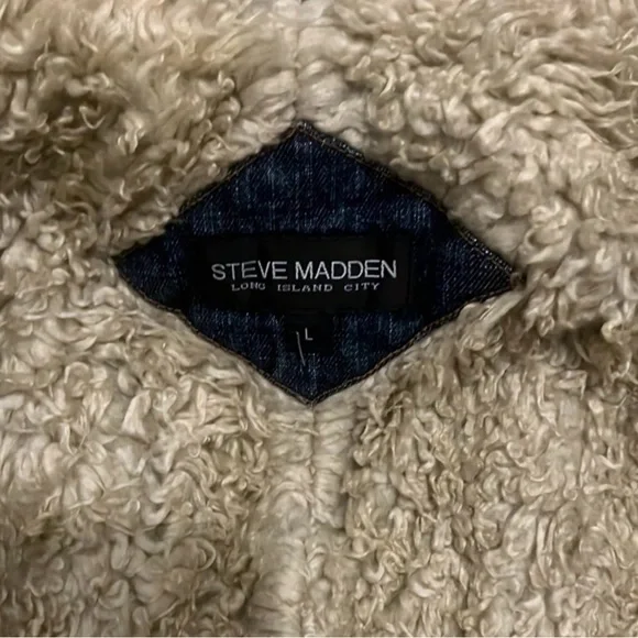 Retro STEVE MADDEN Coat Vintage LONG ISLAND CITY Penny Lane Denim Fur Size Large - Picture 9 of 13
